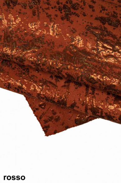 SPLASH print on suede leather hide, metallic textured split cowhide, soft printed metallic suede calfskin