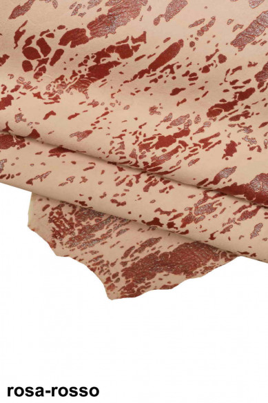 CAPRA scamosciata stampata, pelle effetto camoscio con disegno schizzo glitterato, pellame morbido con stampa astratta