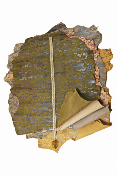 CAPRA scamosciata stampata, pelle effetto camoscio con disegno schizzo glitterato, pellame morbido con stampa astratta