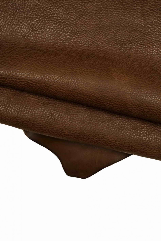 Brown VINTAGE leather hide, vachetta cowhide with irregular pebble grain, vegetable tanned sporty calfskin