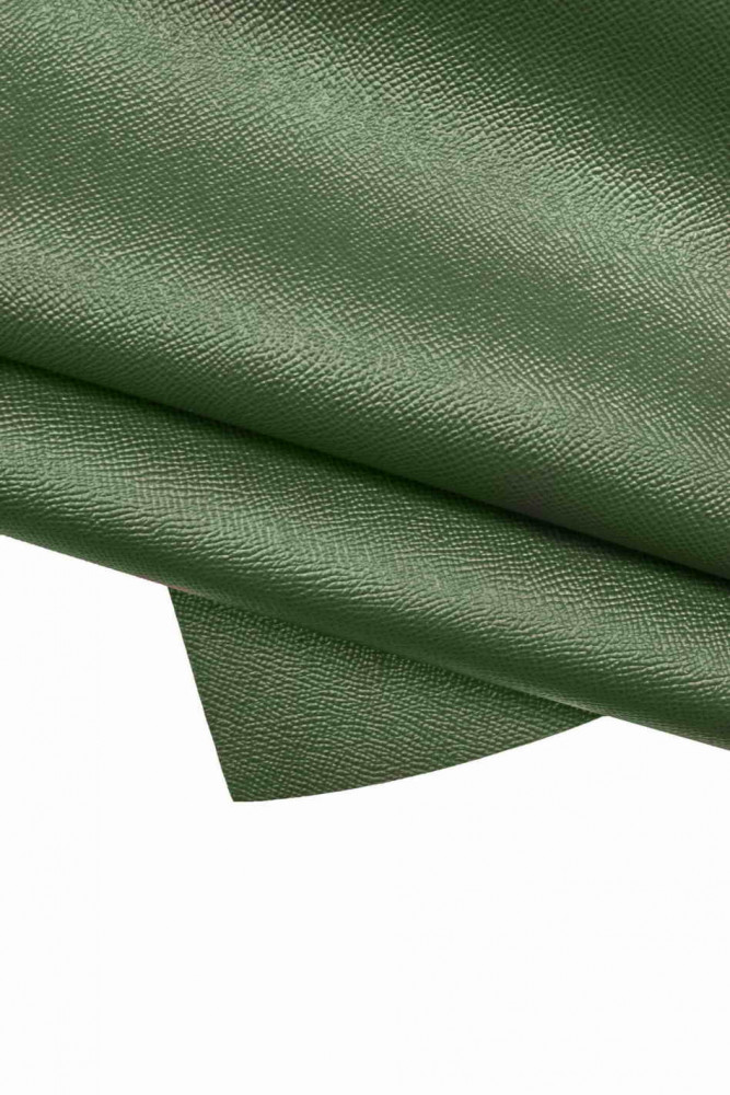 Dark green SAFFIANO printed leather hide, embossed cowhide, glossy stiff classic calfskin