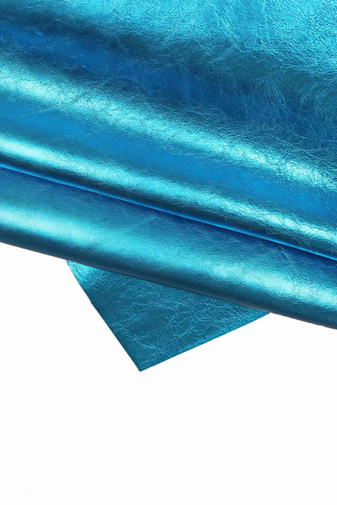 BLUETTE metallic leather skin, electric blue wrinkled goatskin, glossy soft hide
