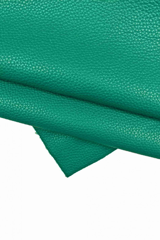 Green pebble GRAIN leather hide, sporty printed cowhide, soft quite glossy calfskin