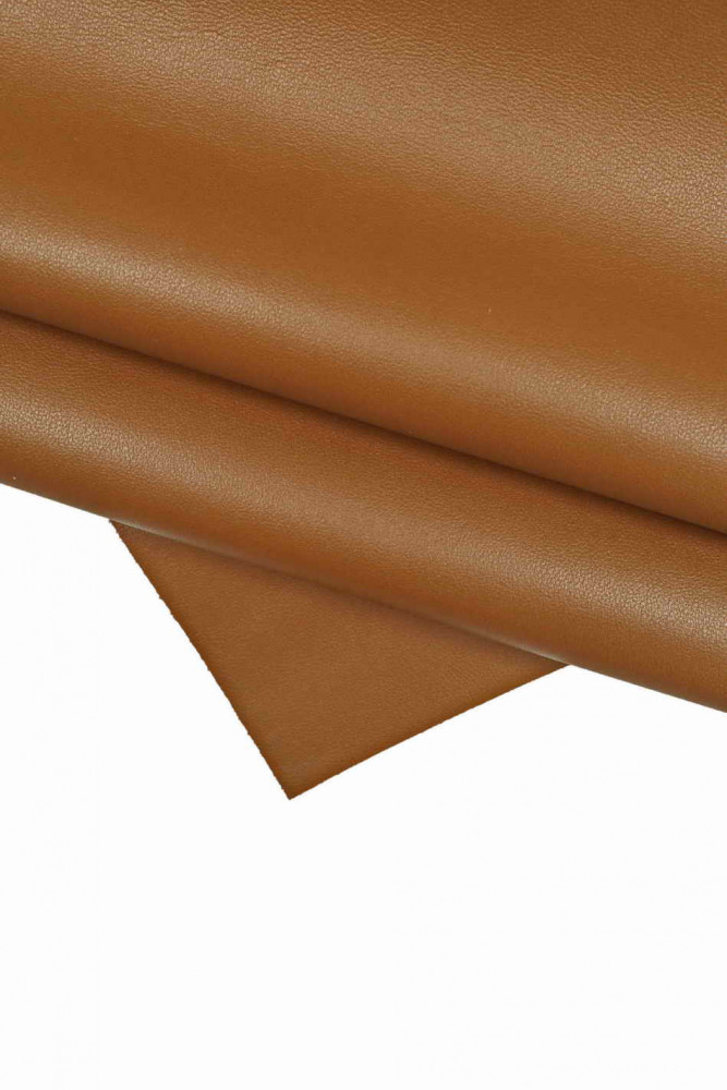 Brown tiny pebble GRAIN leather hide, glossy soft cowhide, classic almost smooth calfskin