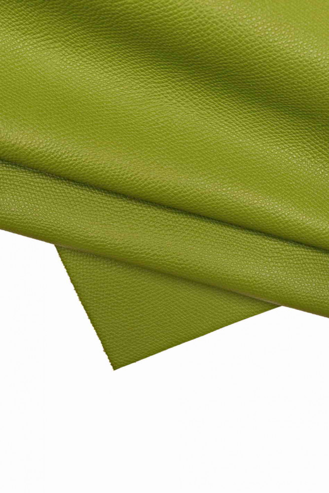 Pea GREEN saffiano printed leather hide, flossy embossed cowhide, classic soft calfskin