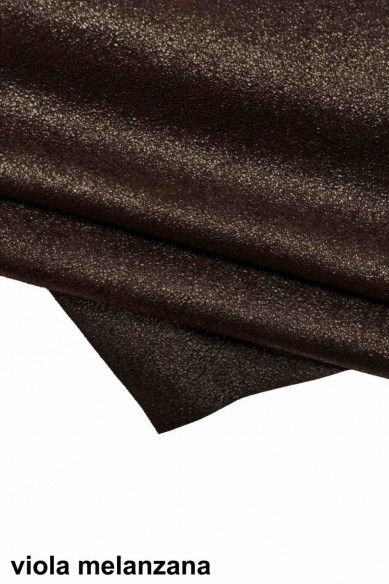 CRACKLE printed leather skin, brown purple textured suede goatskin, crack pattern on sporty soft hide