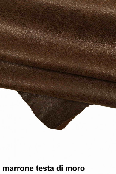 CRACKLE printed leather skin, brown purple textured suede goatskin, crack pattern on sporty soft hide