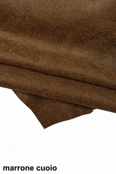 CRACKLE printed leather skin, brown purple textured suede goatskin, crack pattern on sporty soft hide