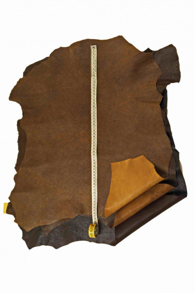 CRACKLE printed leather skin, brown purple textured suede goatskin, crack pattern on sporty soft hide