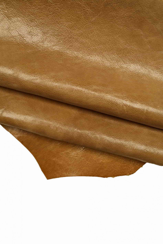 Brown VEGETABLE tan leather hide, glossy sporty wrinkled cowhide, soft calfskin with shades