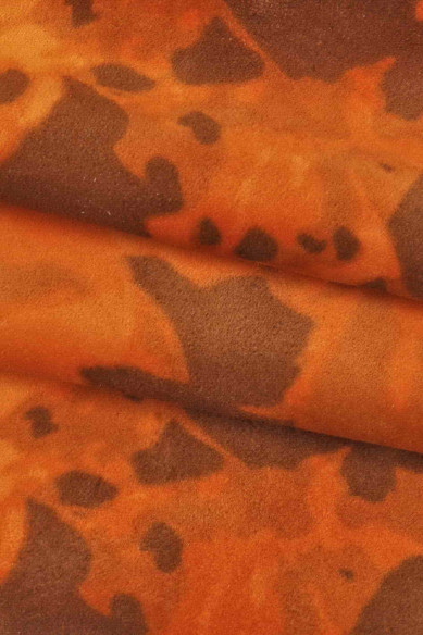 Pelle stampa CAMOUFLAGE arancio marrone, pellame di camoscio stampato alta qualità, vitellino scamosciato super morbido