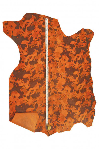 Pelle stampa CAMOUFLAGE arancio marrone, pellame di camoscio stampato alta qualità, vitellino scamosciato super morbido