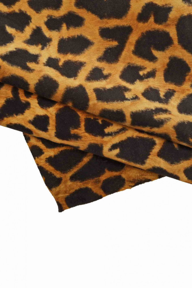 Animal print SUEDE cowhide, black brown giraffe textured leather ide, soft printed calfskin