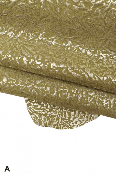 Metallic SUEDE goatskin, green beige metallic printed goatskin, bright embossed nubuck skin