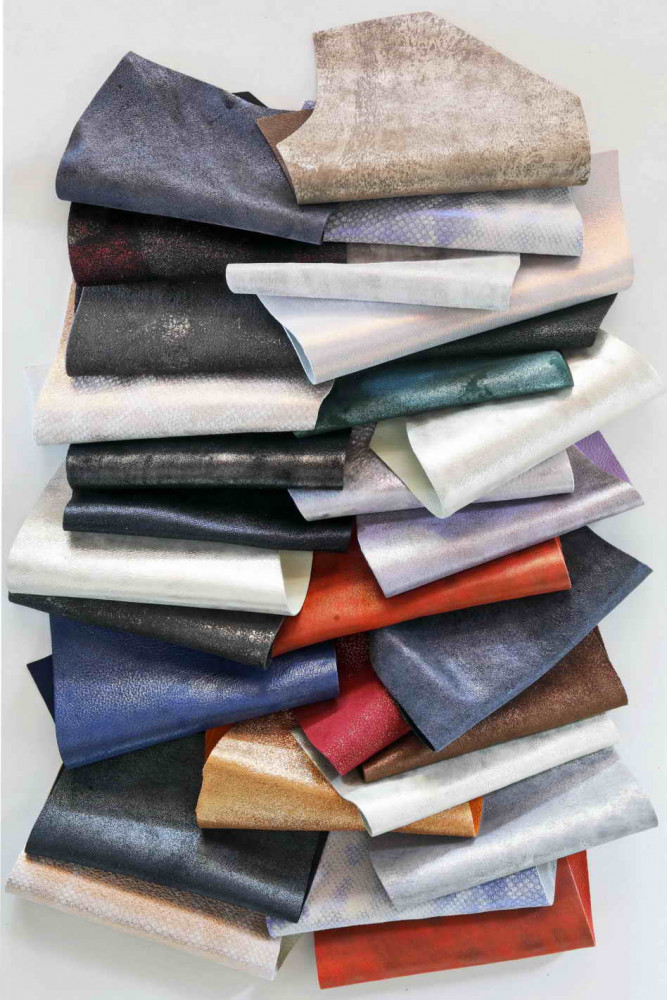 Leather SCRAPS bag, SUEDE with foil,...