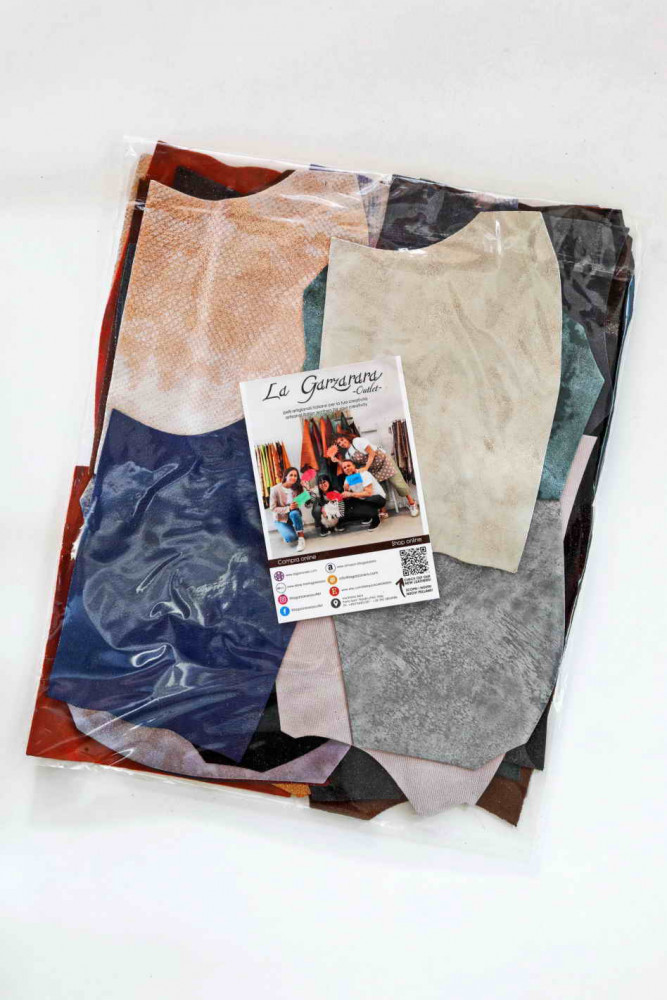 Leather SCRAPS bag, SUEDE with foil,...