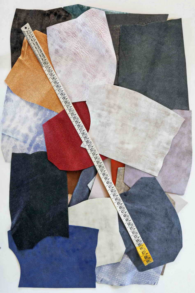 Leather SCRAPS bag, SUEDE with foil,...