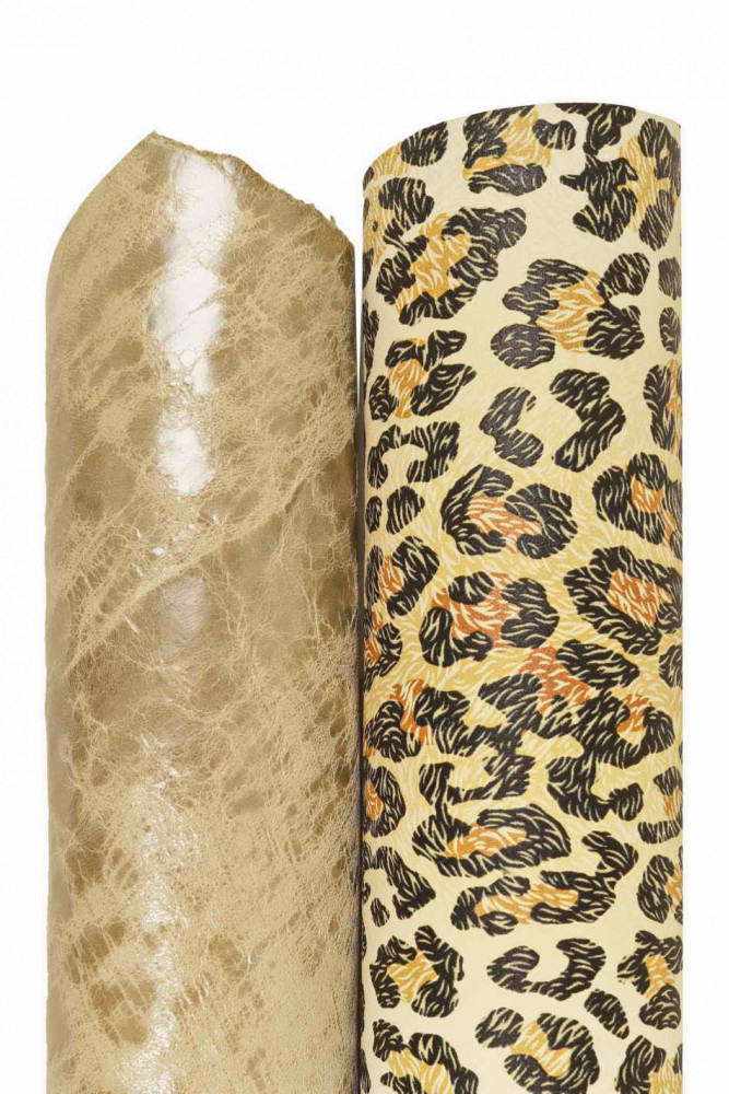 2 BEIGE matching skins, metallic crackle printed skin and leopard textured skin