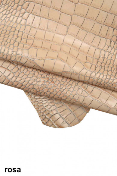 Pelle stampa COCCODRILLO celeste grigio rosa, pellame motivo cocco, vitello stampato animalier, morbidezza media