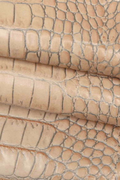 Pelle stampa COCCODRILLO celeste grigio rosa, pellame motivo cocco, vitello stampato animalier, morbidezza media