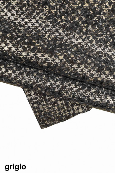 Pelle PIED de poule marrone blu grigio, capra metallizzata stampata, pellame morbido luminoso