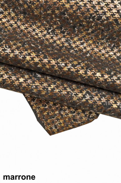 PIED de poule textured leather skin, brown blue gray metallic printed goatskin, bright soft skin