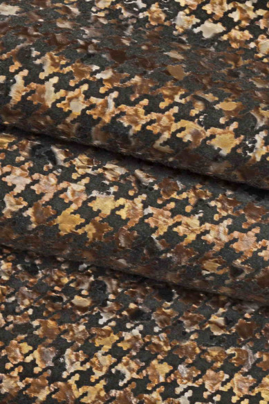 PIED de poule textured leather skin, brown blue gray metallic printed goatskin, bright soft skin