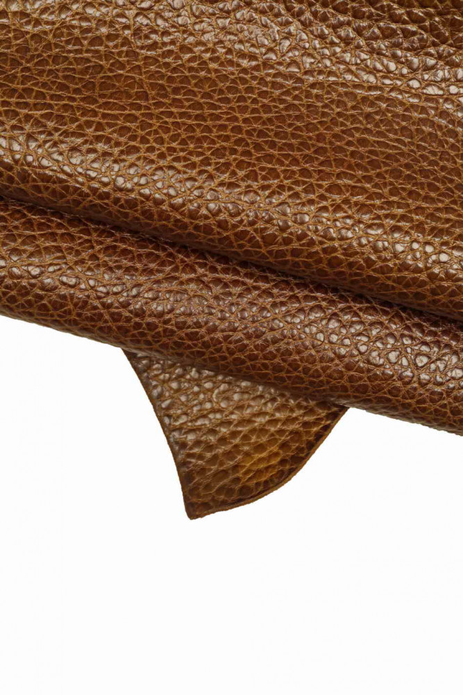 BROWN pebble grain printed leather...