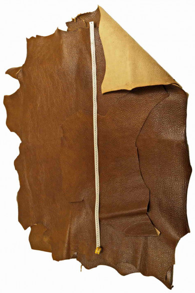 BROWN pebble grain printed leather hide, glossy cowhide, embossed calfskin, 1.8 - 2.0 mm