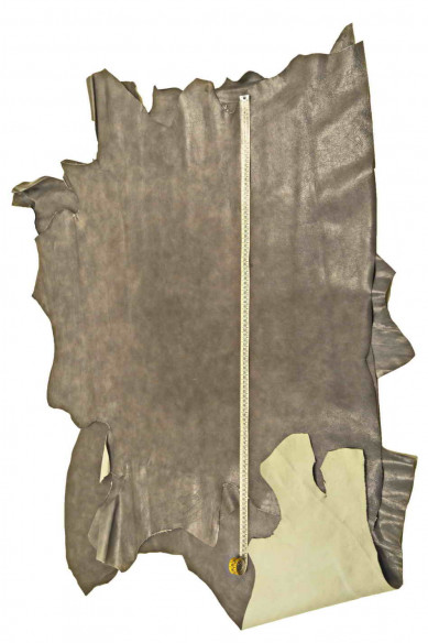 GREY soft leather hide, sporty calfskin with light natural small grain, glossy wrinkled cowhide with color shades