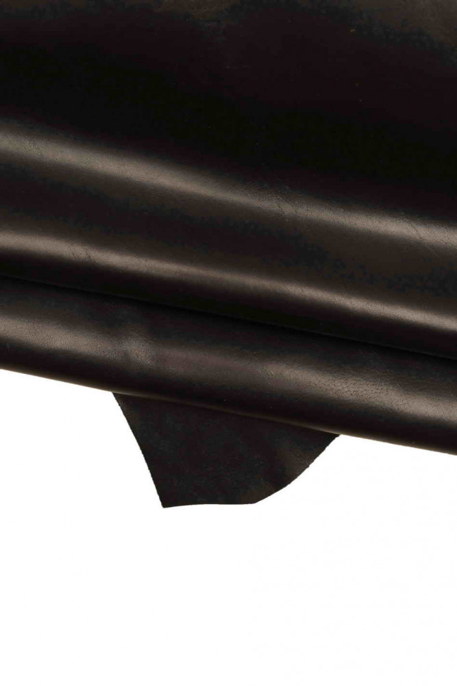 Black SMOOTH leather hide, glossy...