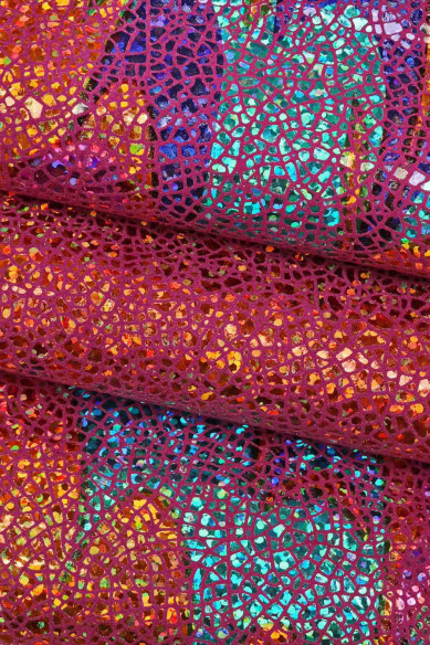 IRIDESCENT metallic goatskin, multicolor crackle printed skin with abstract pattern, soft bright hide