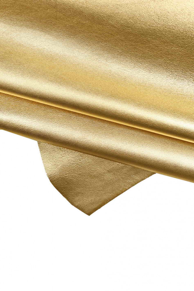 Light GOLD leather skin, soft metallic sheepskin, glossy hide with tiny natural grain