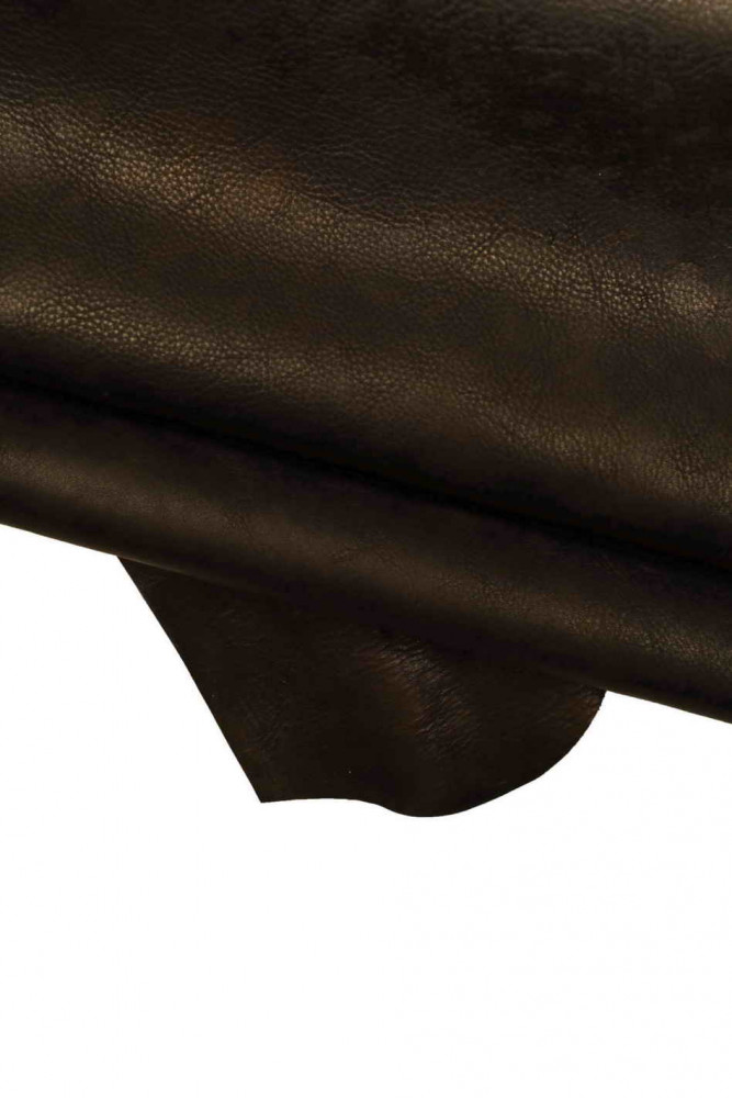 VEGETABLE tanned leather skin, black lambskin with brown shades, wrinkled soft vintage sheepskin