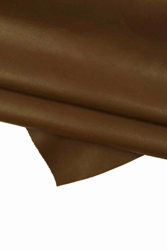 Brown SPORTY leather hide, soft semi glossy cowhide, solid color calfskin with soft natural grain