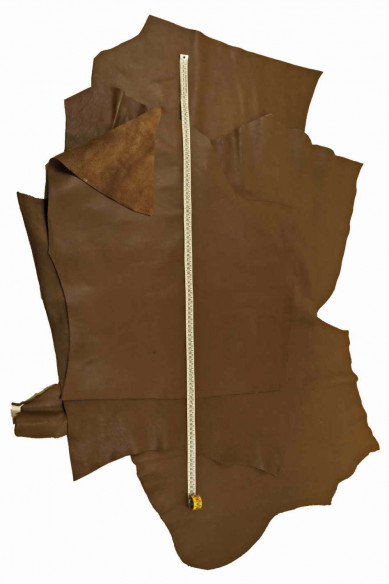 Brown SPORTY leather hide, soft semi glossy cowhide, solid color calfskin with soft natural grain