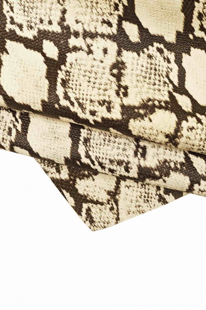 Snake TEXTURED leather hide, semi glossy python cowhide, reptile pattern on calfskin, medium softness