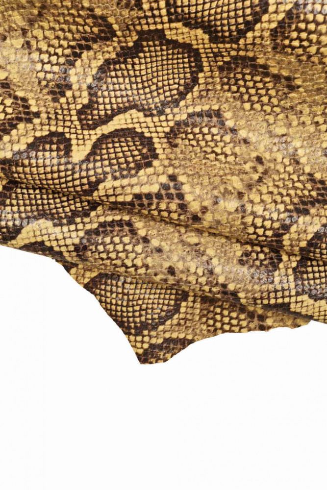 PYTHON textured leather skin, beige black reptile printed goatskin, snake pattern on hide, medium softness