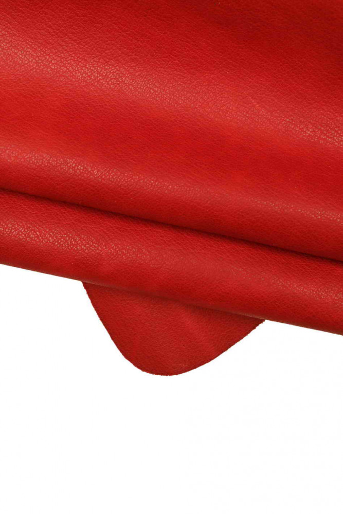 Red SPORTY leather hide, semi glossy calfskin with shades, vintage pebble grain printed cowhide, medium softness