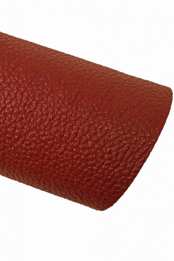 BURGUNDY leather hide, tiny pebble grain print on goatskin, sporty embossed hide, medium softness