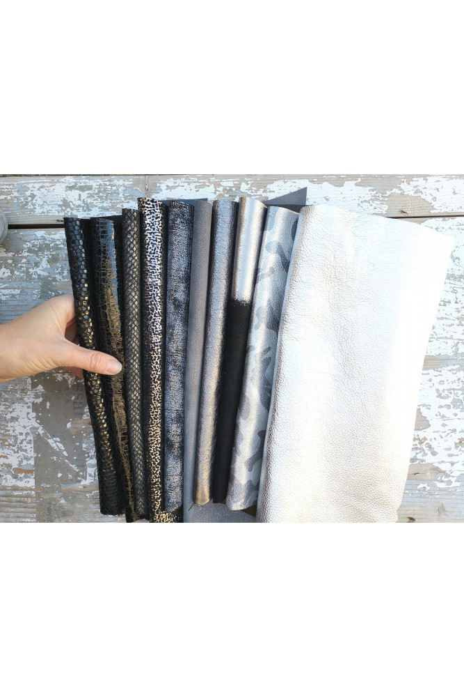 10 Selected leather scraps, silver,...