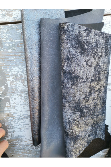 10 Selected leather scraps, silver, STEELMETAL, grey, BLACK tones, mix colorful selection leather remnants as per picture