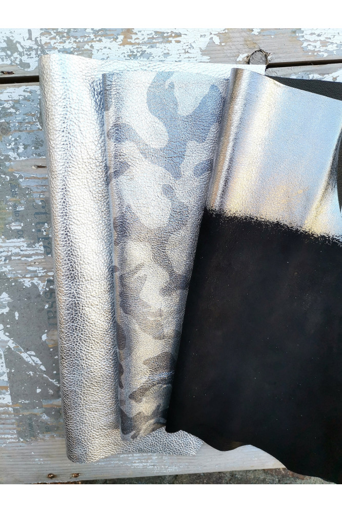 10 Selected leather scraps, silver,...