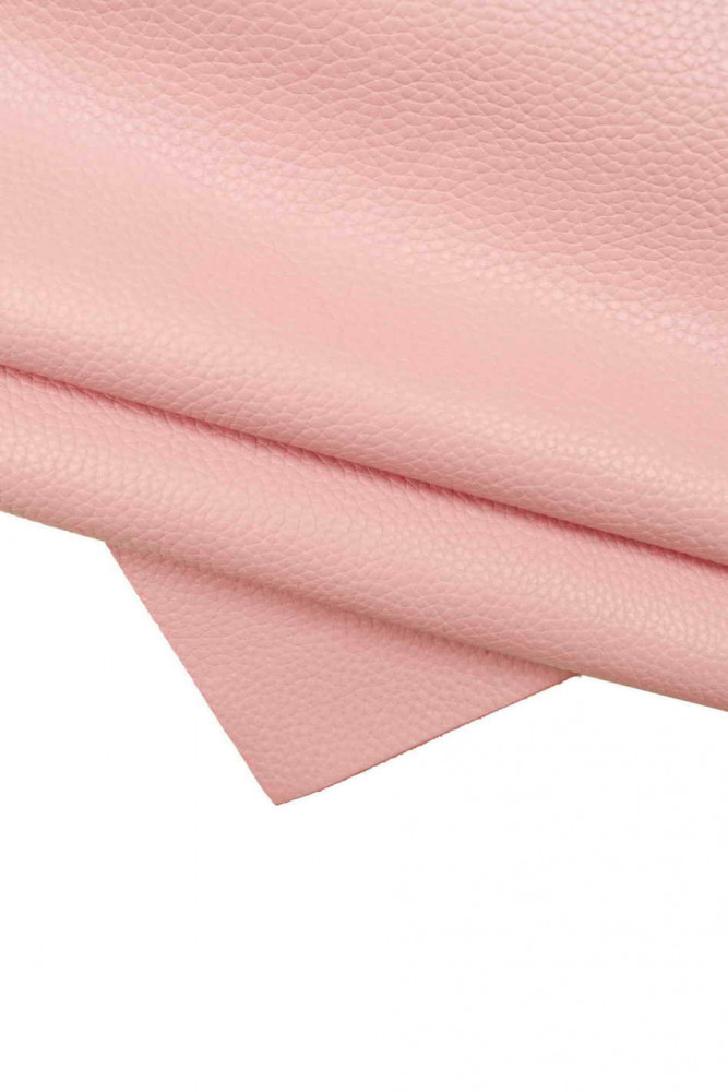 PINK pebble grain leather hide, soft printed calfskin, semi-glossy sporty cowhide, 1.6-1.7 mm