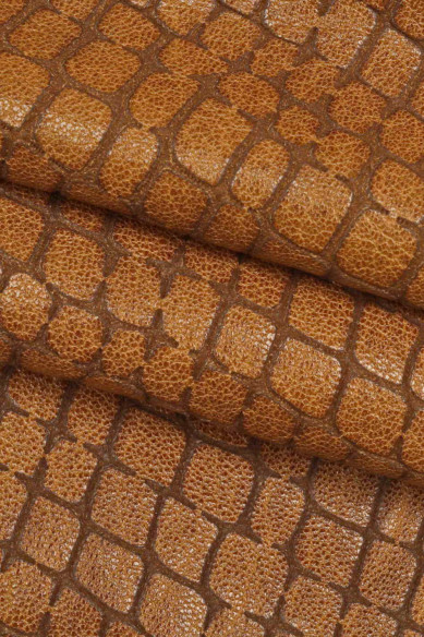 Crocodile PRINTED goatskin, brown, grey, beige sporty vintage leather skin, soft croc embossed hide
