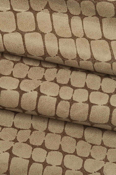 Pelle STAMPA coccodrillo beige, marrone e grigio, capra vintage sportiva, pellame morbido stampa cocco