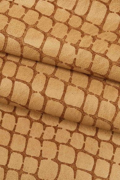 Crocodile PRINTED goatskin, brown, grey, beige sporty vintage leather skin, soft croc embossed hide