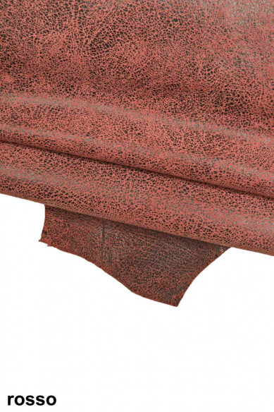 Pelle stampa CRACKLE rosso, arancio, giallo, pellame scamosciato morbido, camoscio su capra disegno craquelé morbido