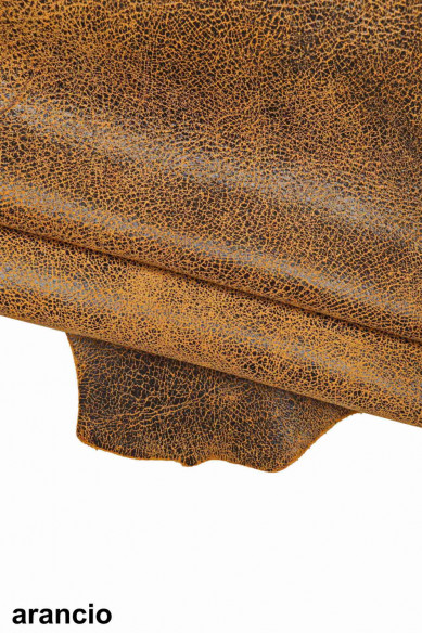 Pelle stampa CRACKLE rosso, arancio, giallo, pellame scamosciato morbido, camoscio su capra disegno craquelé morbido