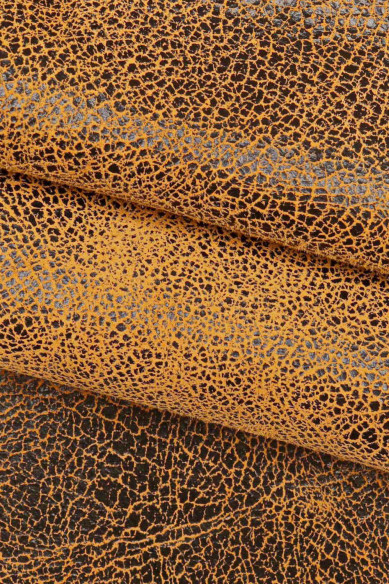 Pelle stampa CRACKLE rosso, arancio, giallo, pellame scamosciato morbido, camoscio su capra disegno craquelé morbido